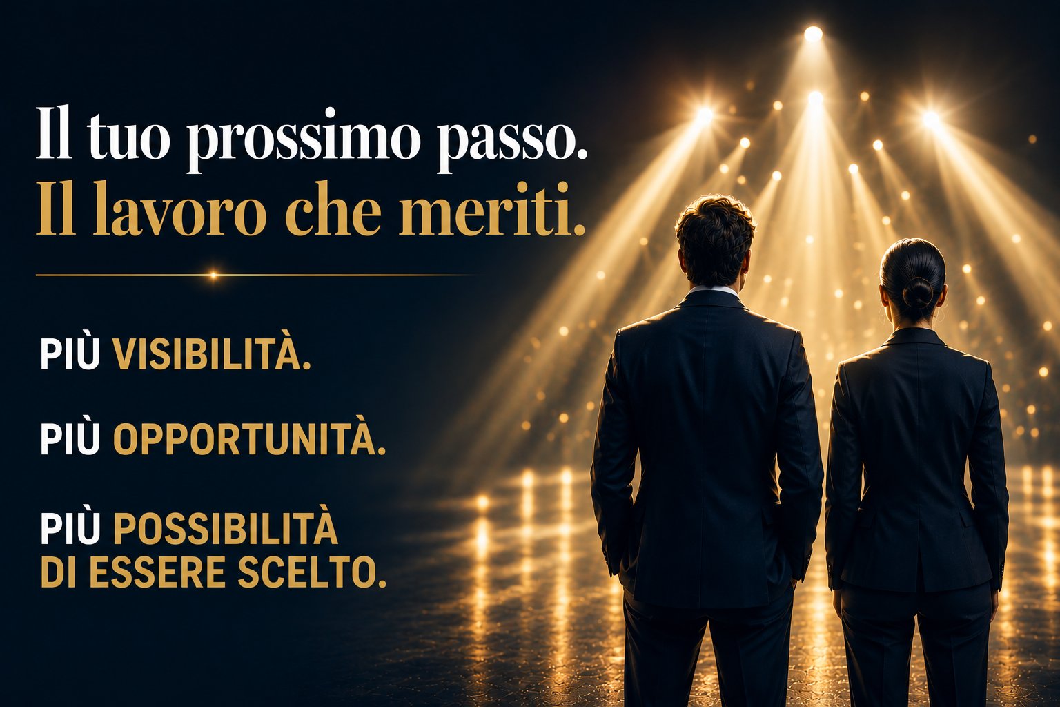 Il tuo prossimo passo. Il lavoro che meriti. Più visibilità, più opportunità, più possibilità di essere scelto.